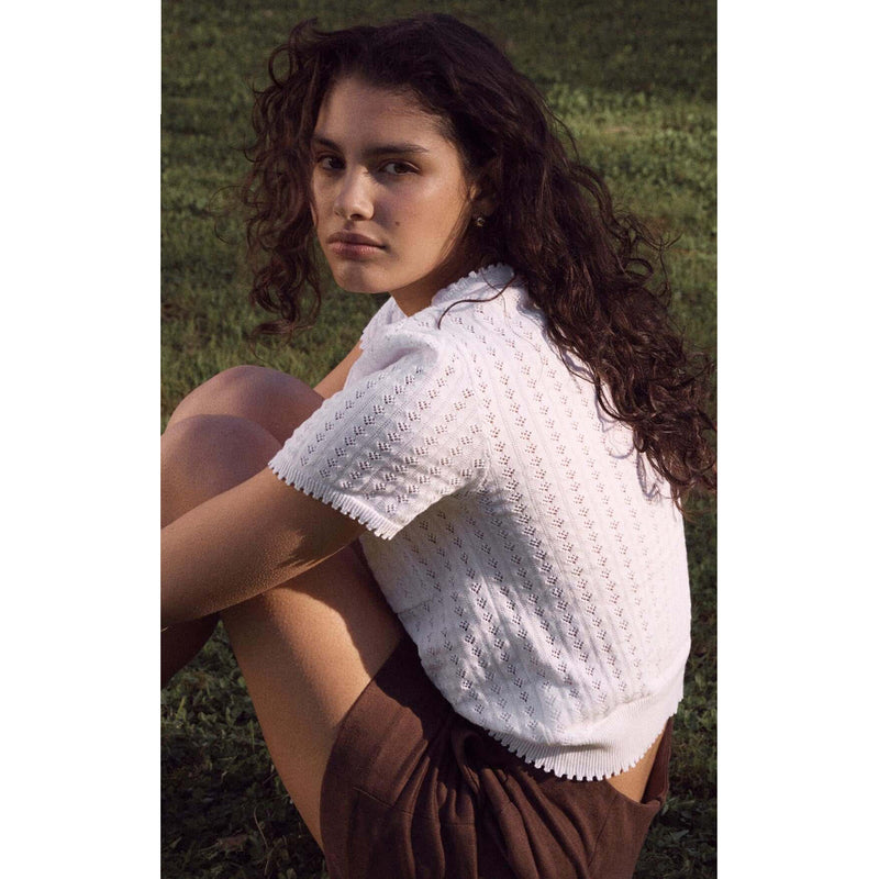 Top Lila Pointelle Knit Tee - White