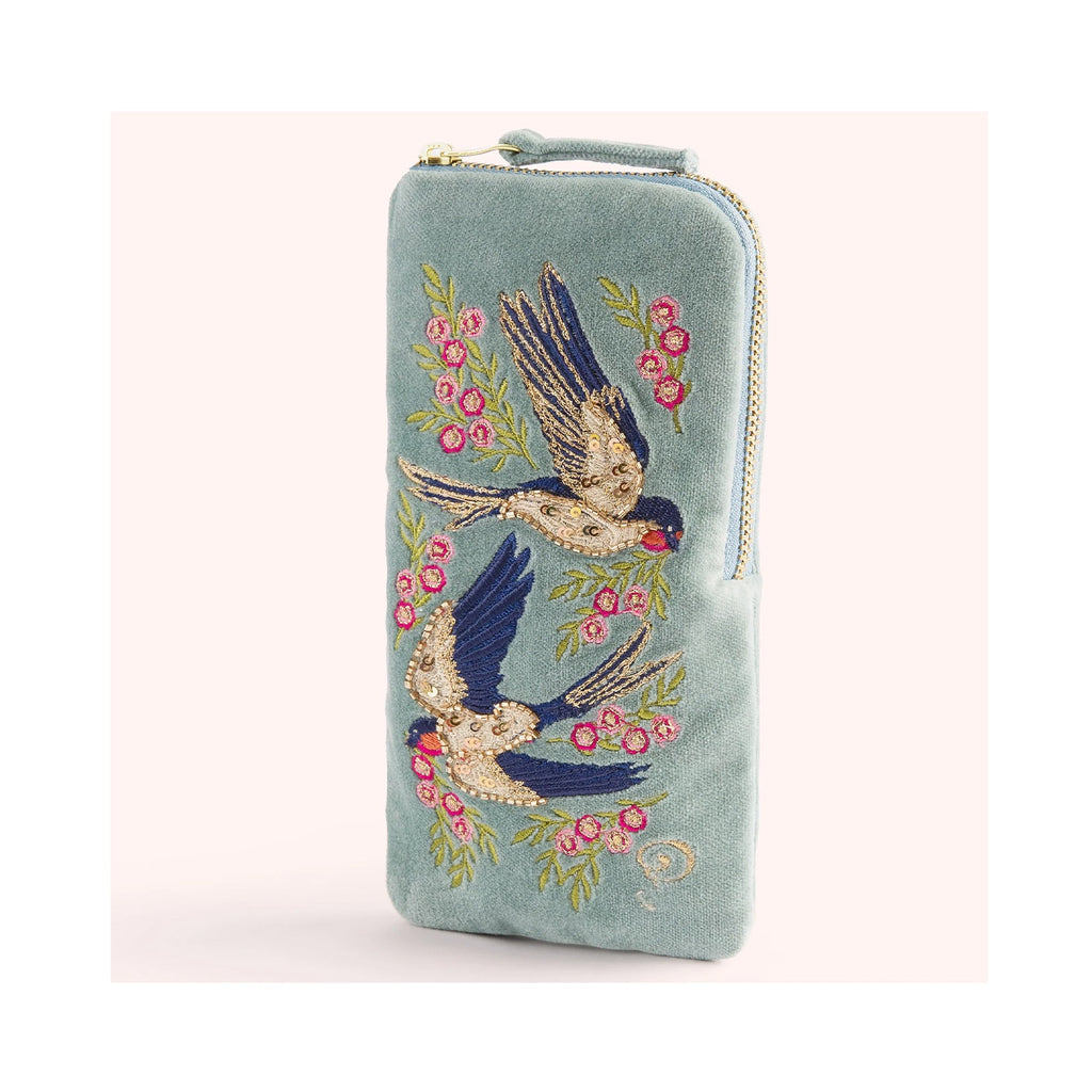 Sunglasses Pouch Velvet - Swooping Swallows