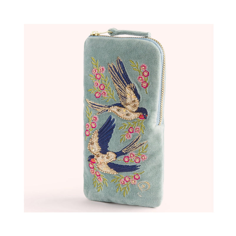 Sunglasses Pouch Velvet - Swooping Swallows