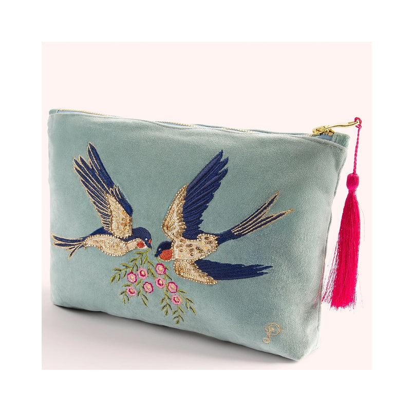 Pouch Velvet Swooping Swallows