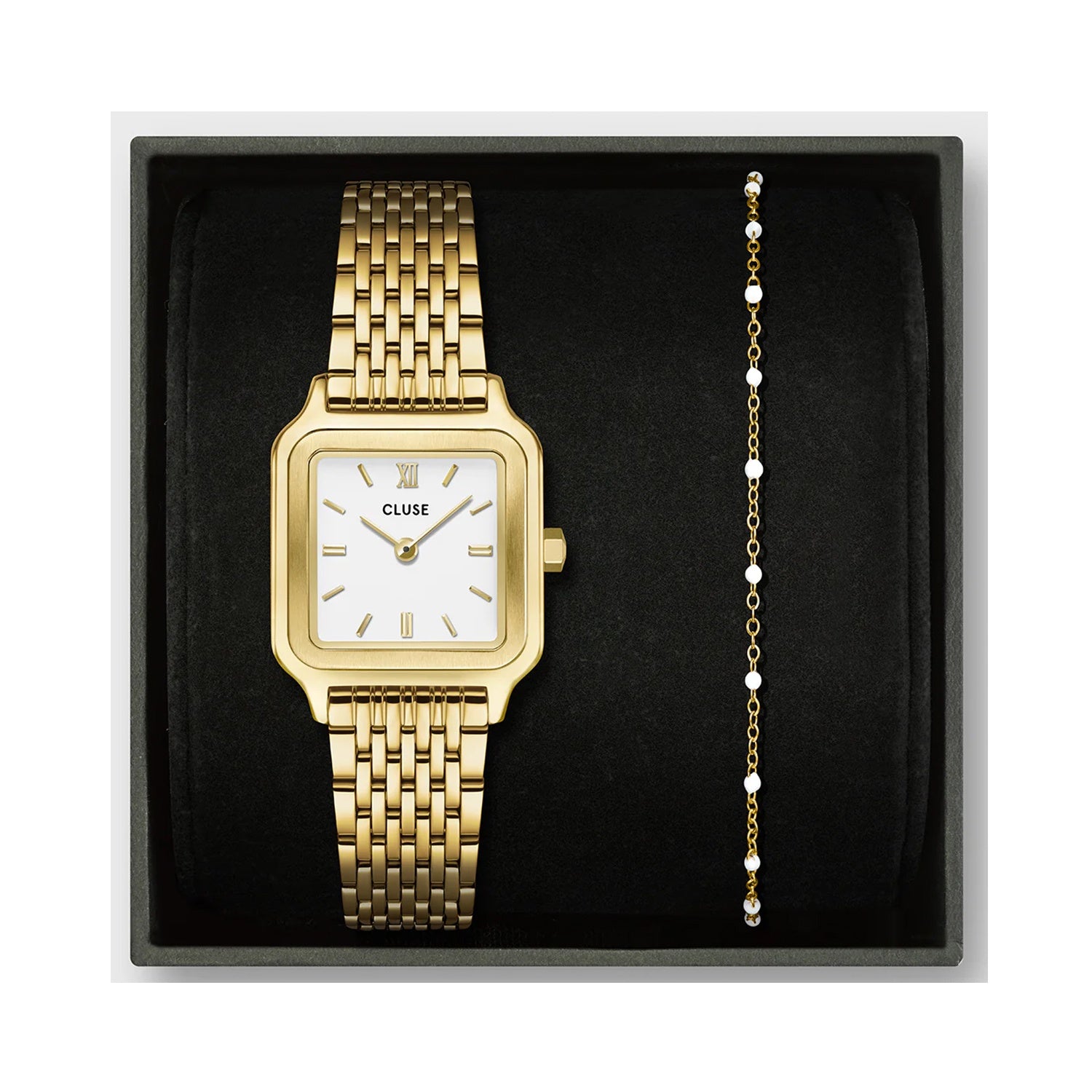 Watch Gift Set - Gracieuse Petite Gold Link & White Epoxy Bracelet
