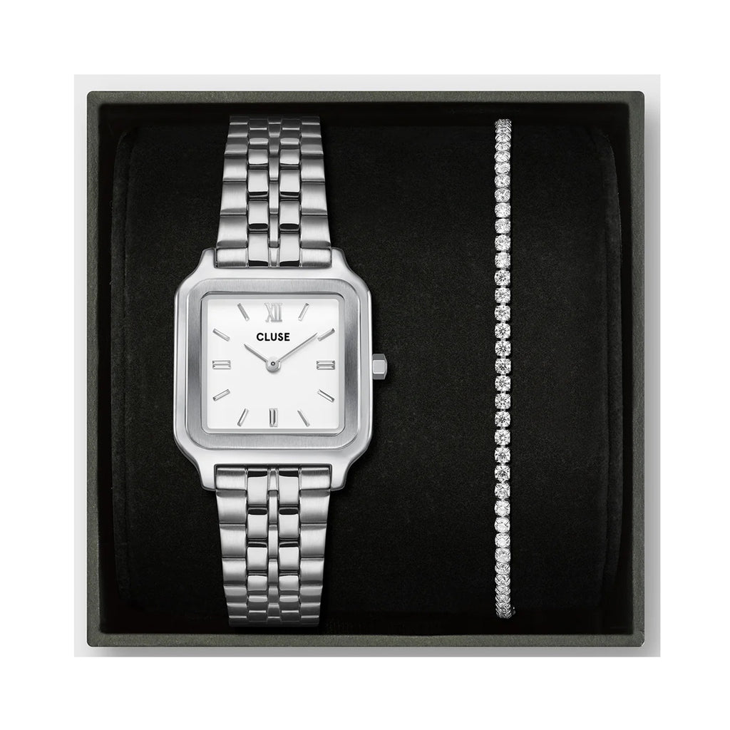Watch Gift Set Gracieuse Silver Link & Eleve Silver Tennis Bracelet Gift Set