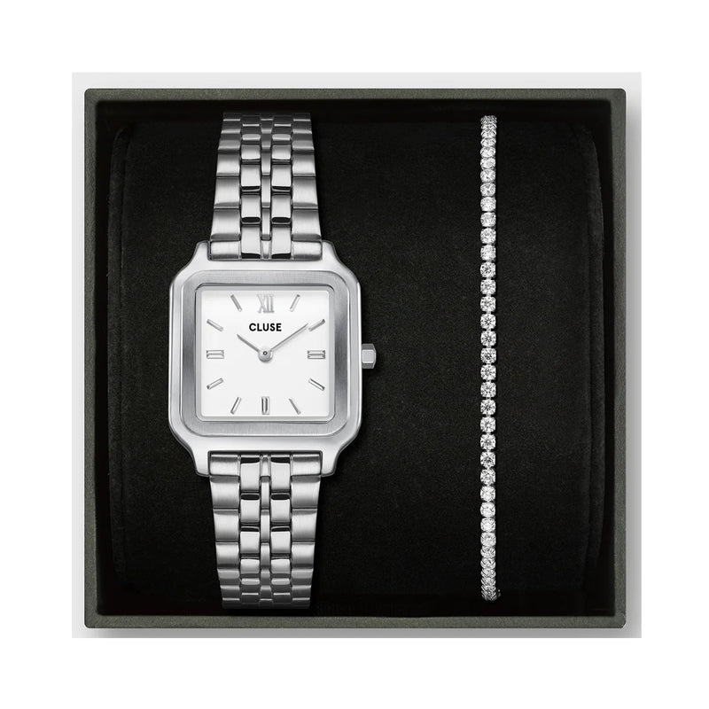 Watch Gift Set Gracieuse Silver Link & Eleve Silver Tennis Bracelet Gift Set