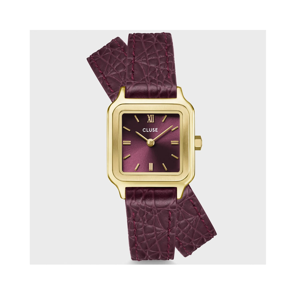 Watch Gracieuse Petite  Double Strap - Wine Croc Leather / Gold