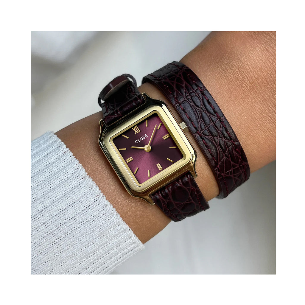 Watch Gracieuse Petite  Double Strap - Wine Croc Leather / Gold