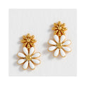 Earrings Double Flower Studs White Enamel
