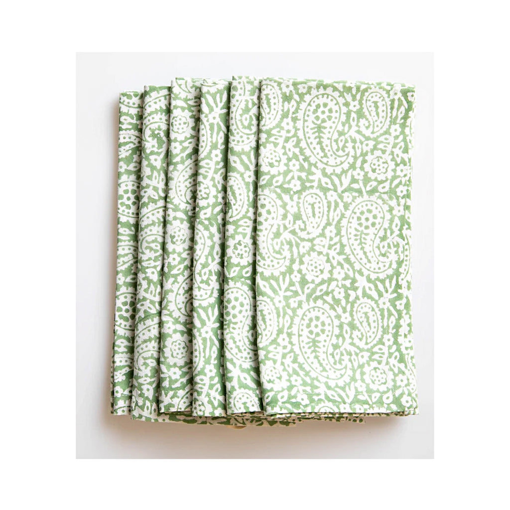 Napkin Set 4 Flower Paisley - Laurel Green