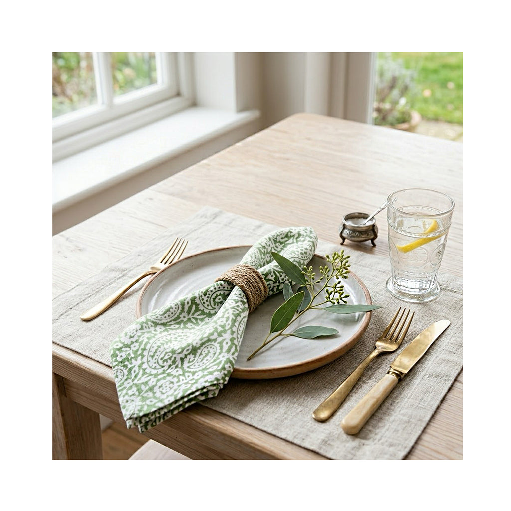Napkin Set 4 Flower Paisley - Laurel Green