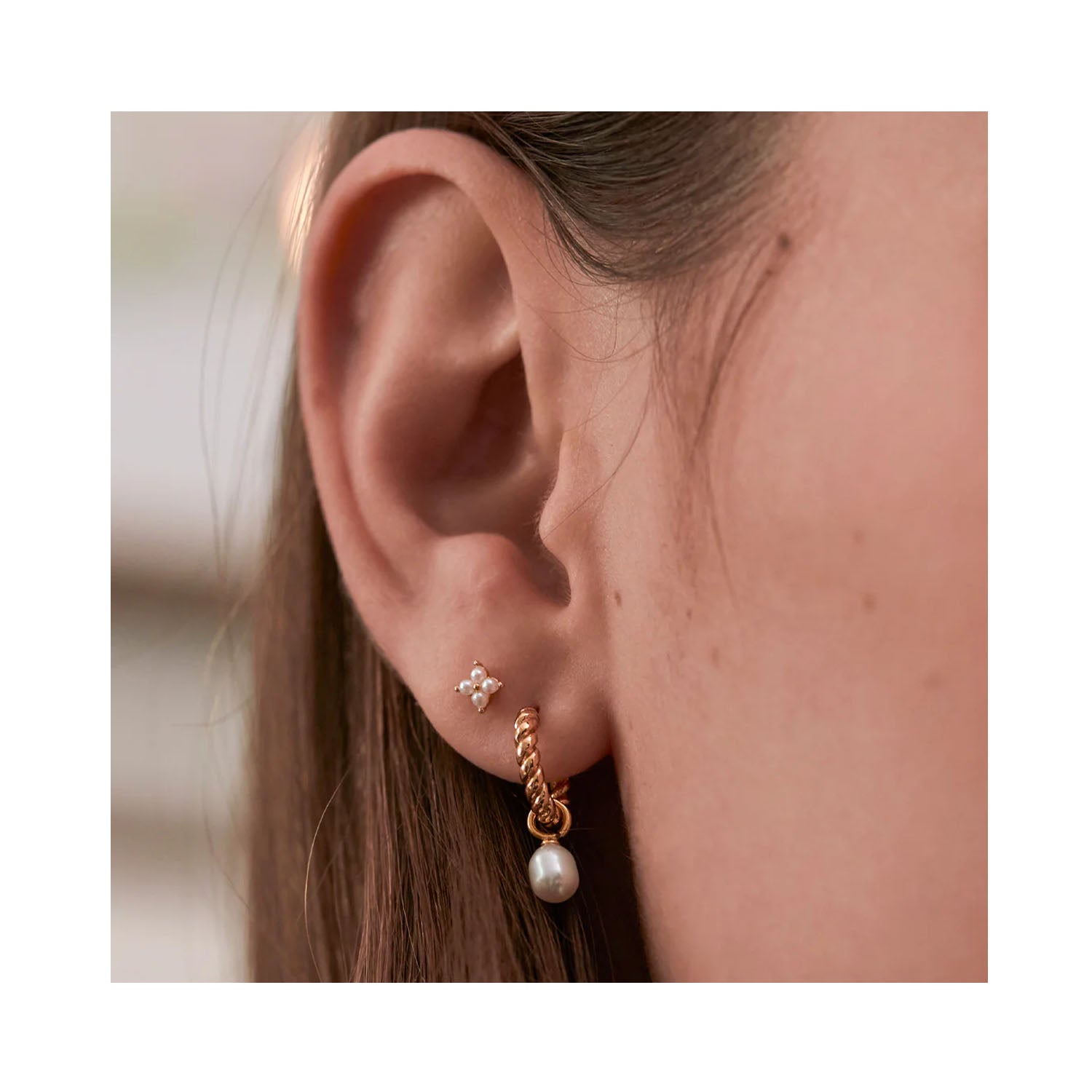 Earring Pearl Drop And Twist Hoop