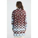 Top Henley Shirt - Blue Brown Geo