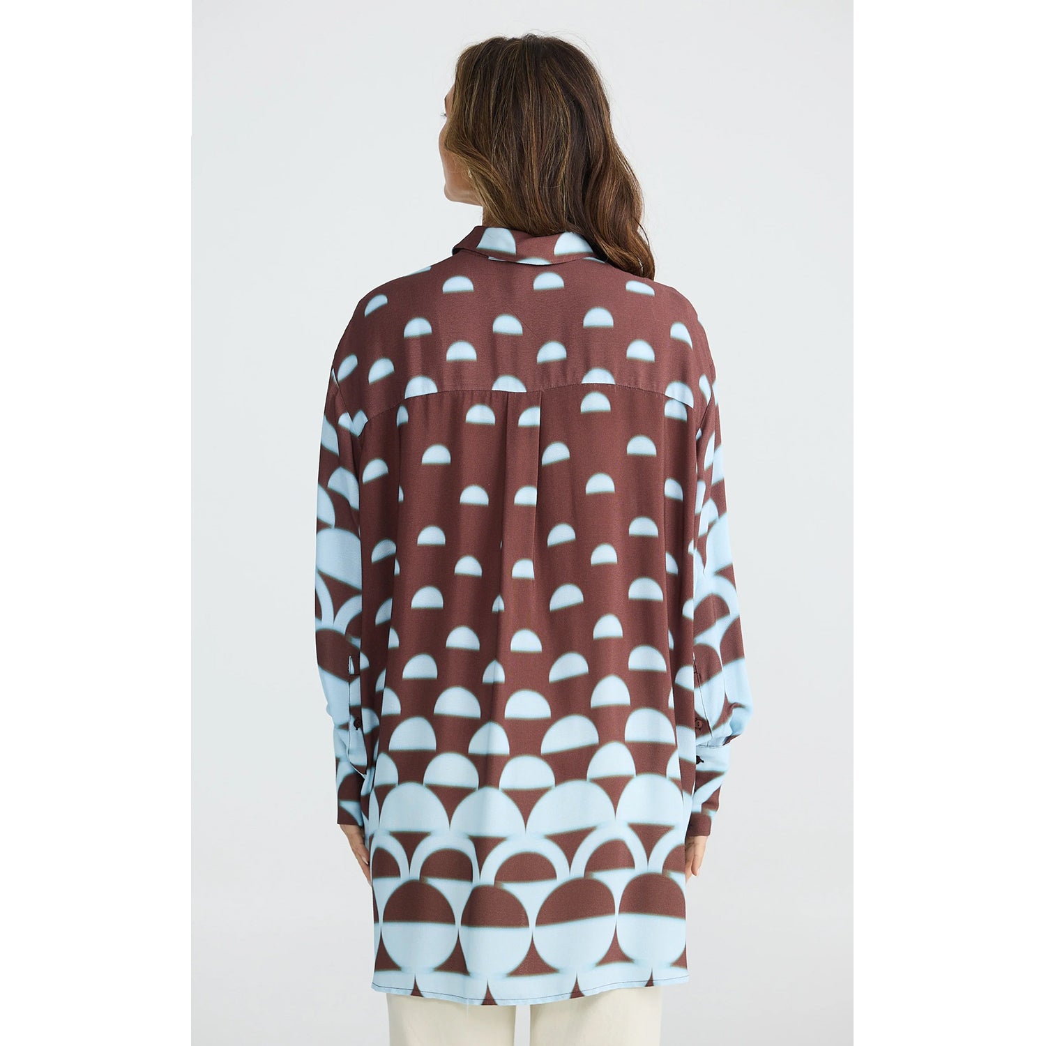 Top Henley Shirt - Blue Brown Geo