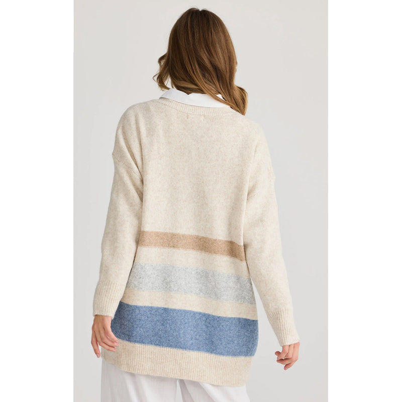 Knit On Deck Cardi - Denim Stripe