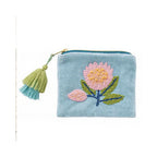 Pouch Protea Embroided Velvet 16x13cm Blue