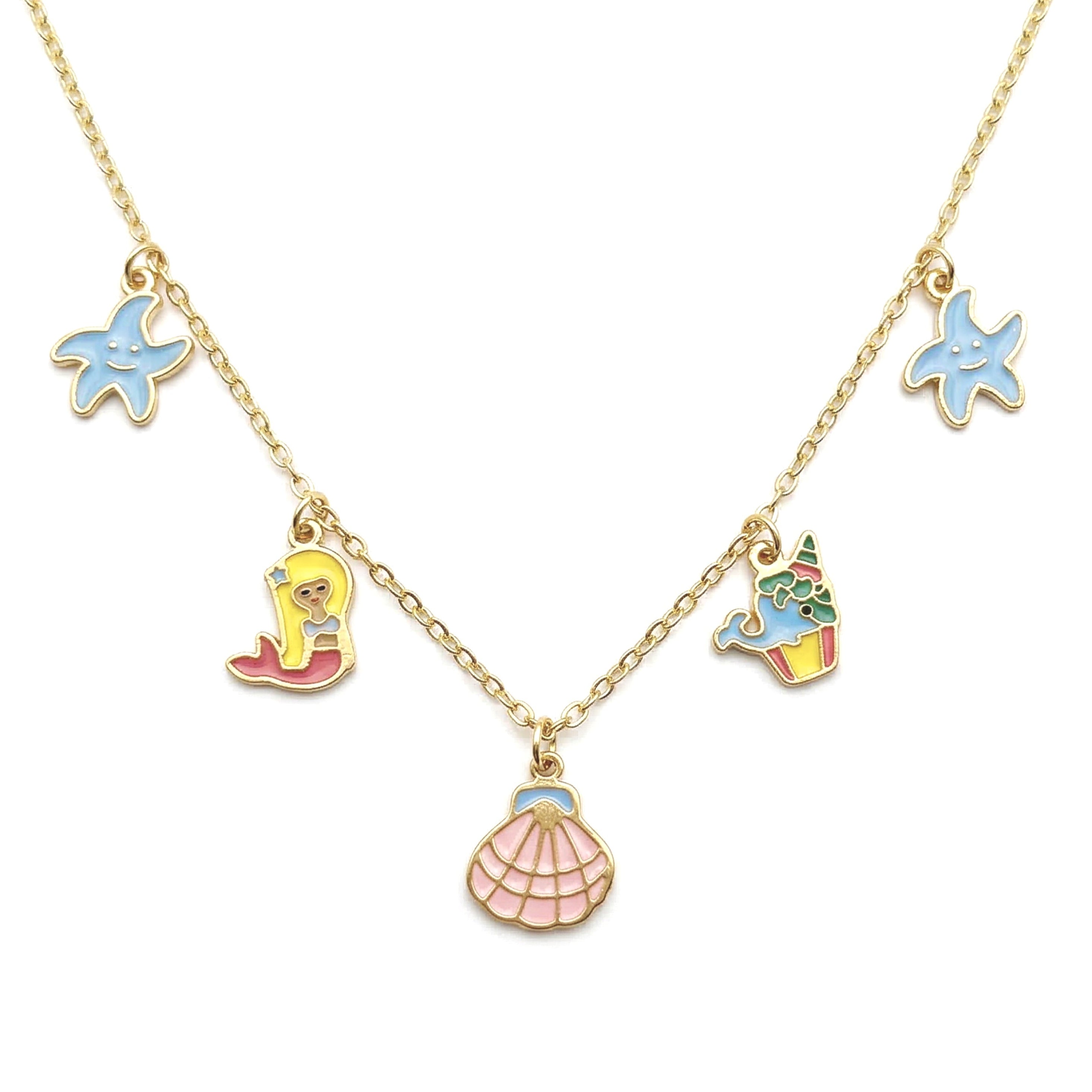 Kids Necklace Gold Plated Charm - Beach Days