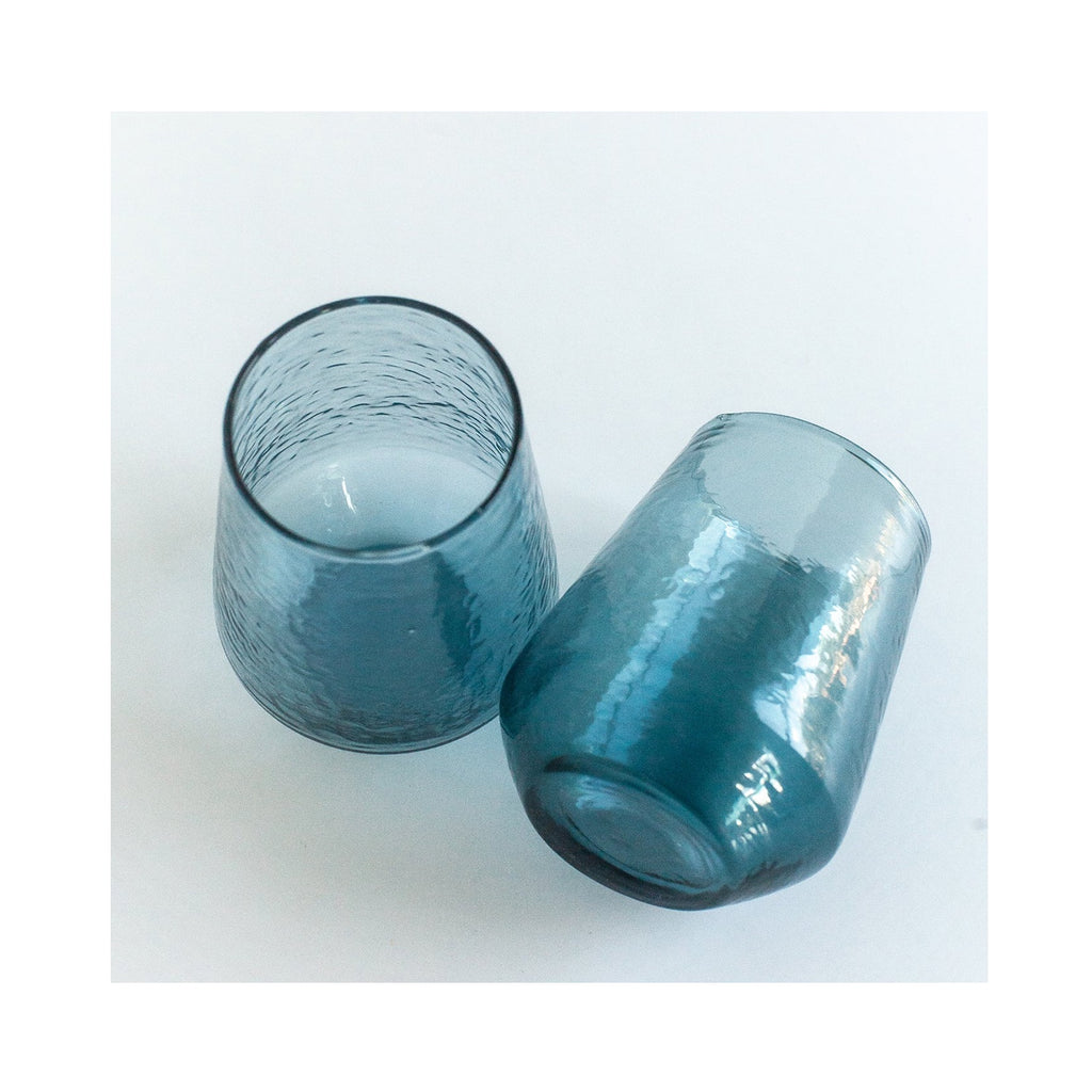 Tumblers Handblown & Hammered Pair - Blue