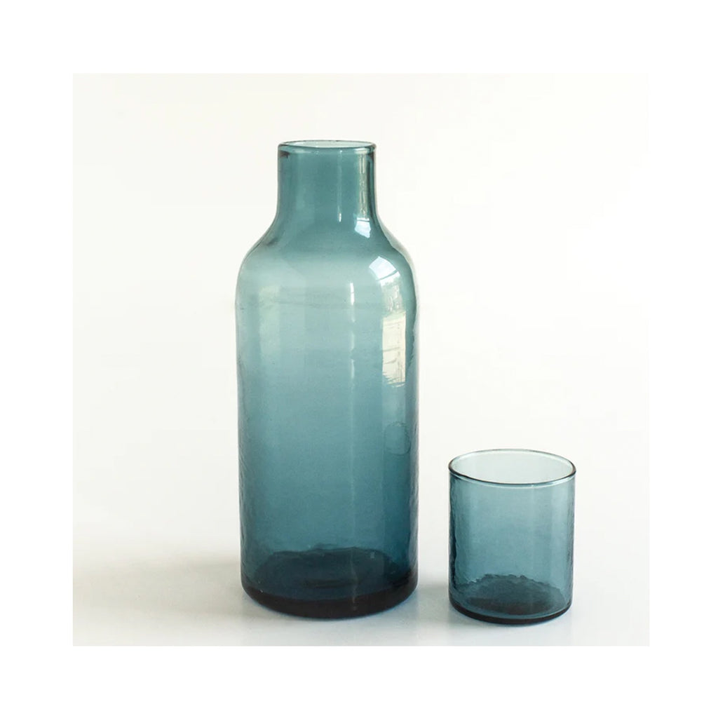 Carafe & Cup Handblown & Hammered Glass - Blue