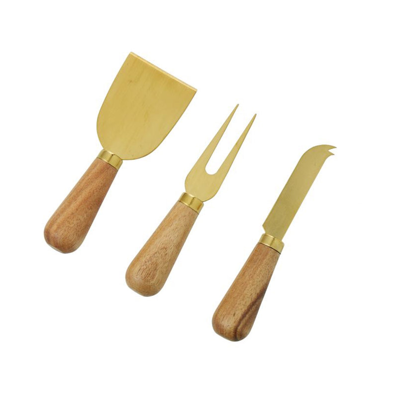 Cheese Knives Set/3 Acacia & Brass