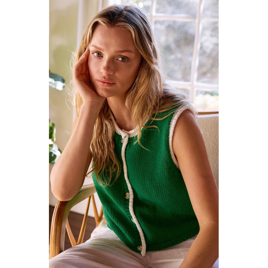 Top Contrast Raya Vest - Green