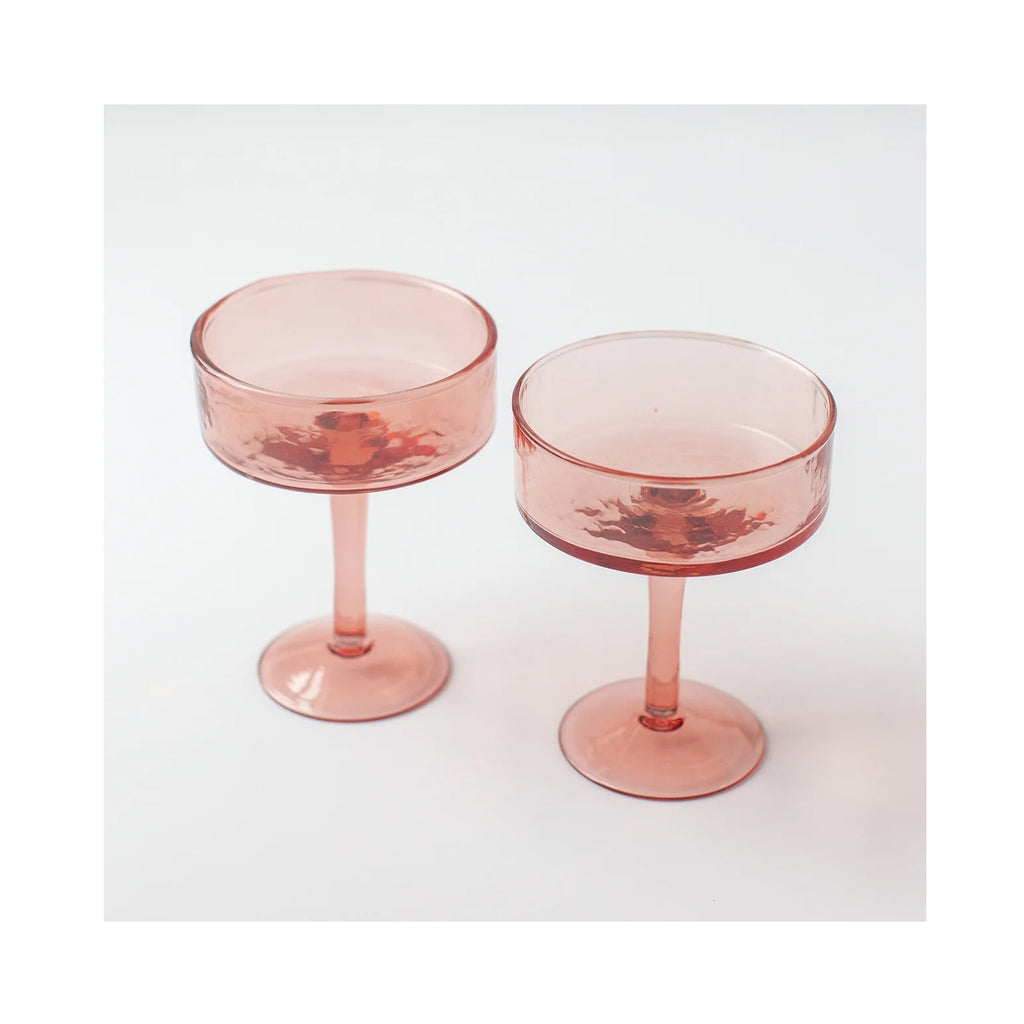 Coupe Glasses Handblown & Hammered Pair - Blush