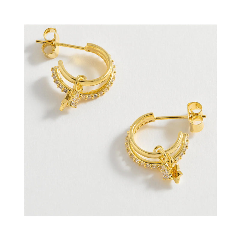 Earrings Duo Pave Star - Gold Plated