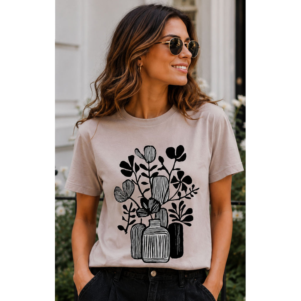 TShirt Taupe - Vase B&W