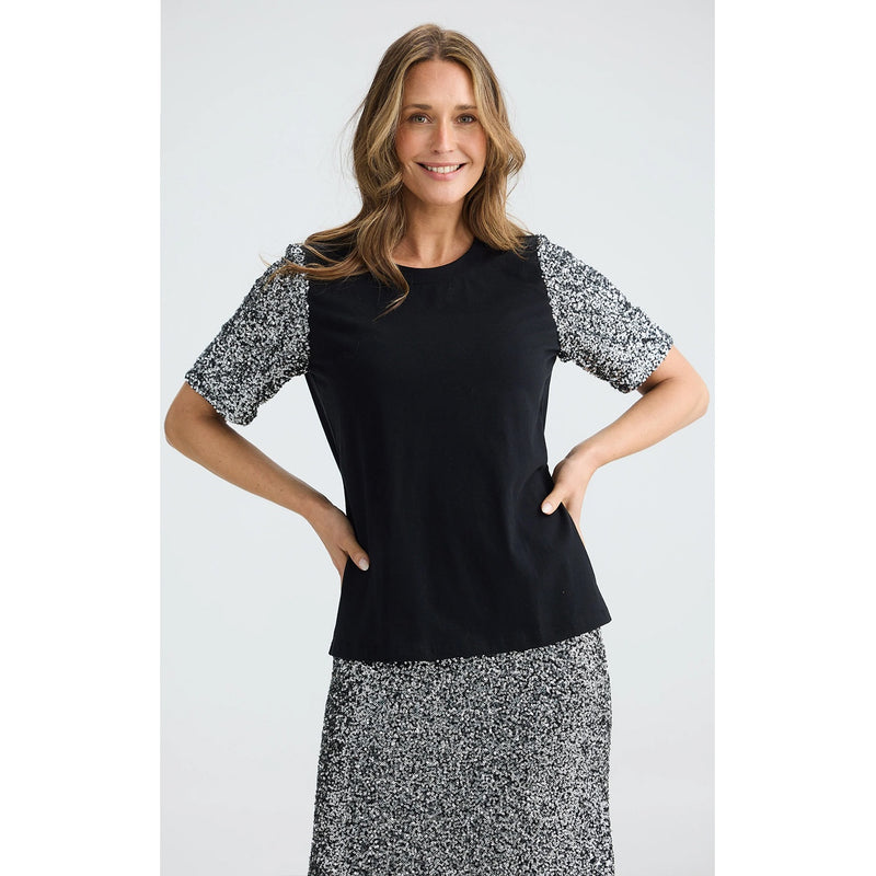 Top Ritz Tee - Black & Silver Sequin
