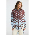Top Henley Shirt - Blue Brown Geo