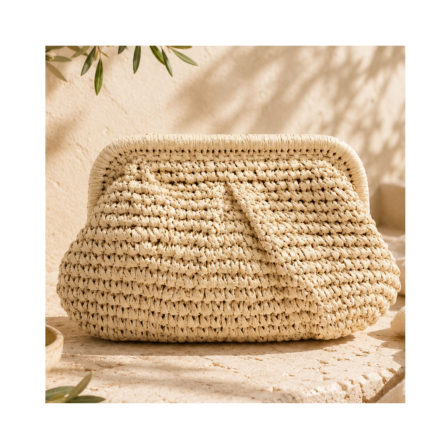 Clutch Elody Straw - Latte