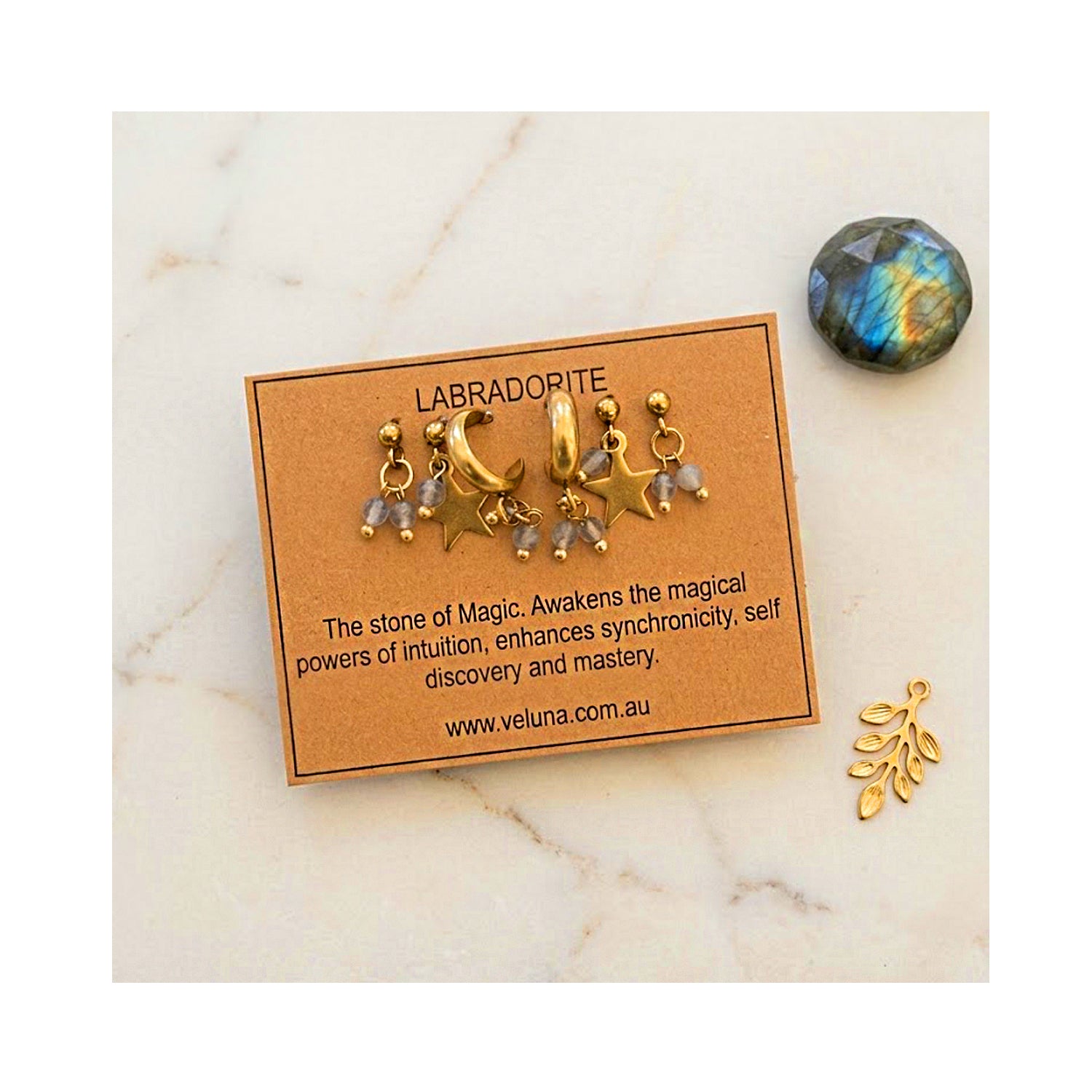 Earrings The Stars & Moon Stacker Set - Labrardorite