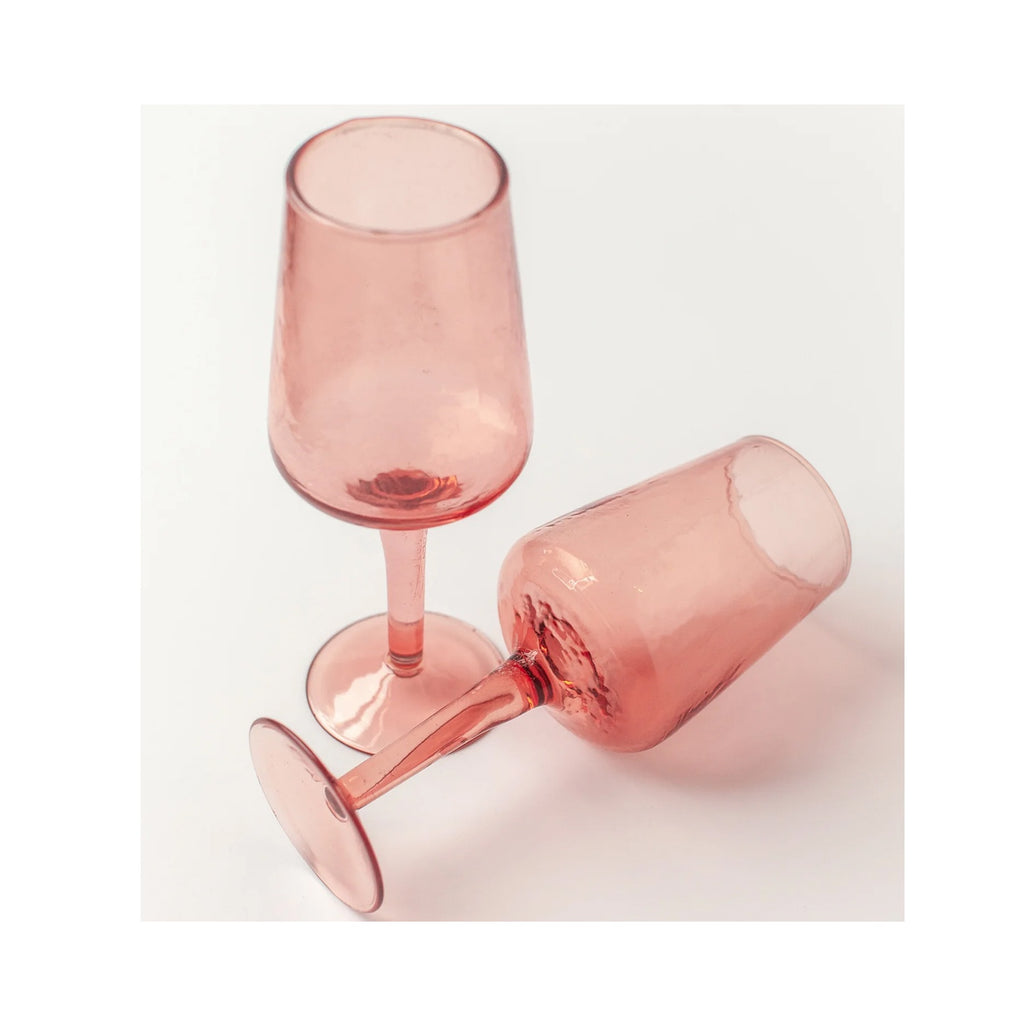 Wine Glasses Handblown & Hammered Pair - Blush