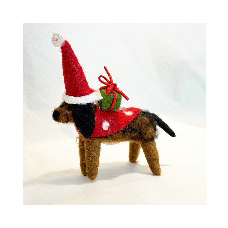 Puppy Carrying Present Felt 14x12cm Red