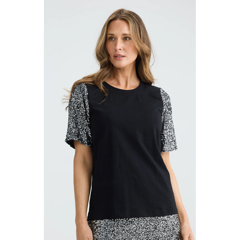 Top Ritz Tee - Black & Silver Sequin