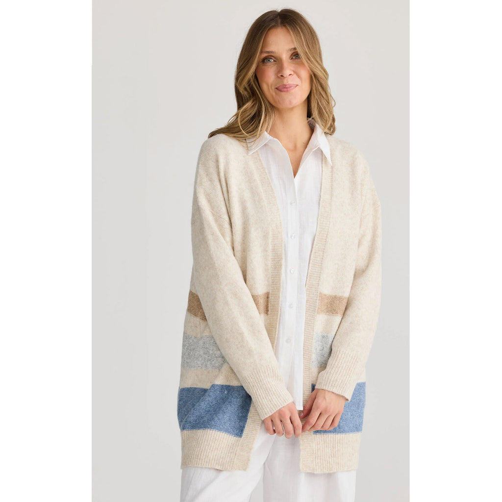 Knit On Deck Cardi - Denim Stripe
