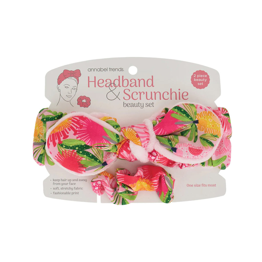 Headband & Scrunchie Set - Pink Banksia