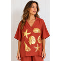 Top Seabreeze Foil Print - Terracotta w Gold Foil