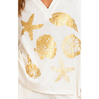 Top Seabreeze Foil Print - Off White w Gold Foil