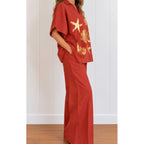 Top Seabreeze Foil Print - Terracotta w Gold Foil