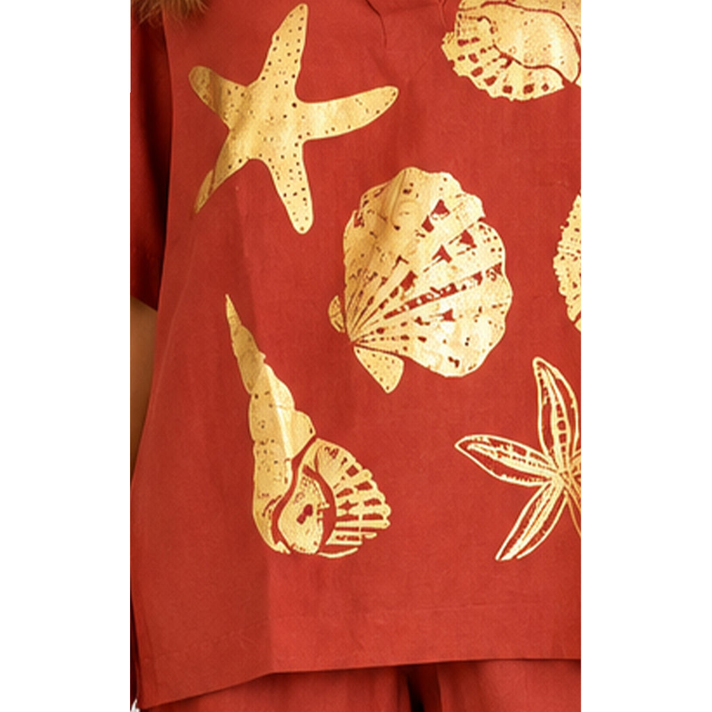 Top Seabreeze Foil Print - Terracotta w Gold Foil