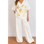 Top Seabreeze Foil Print - Off White w Gold Foil