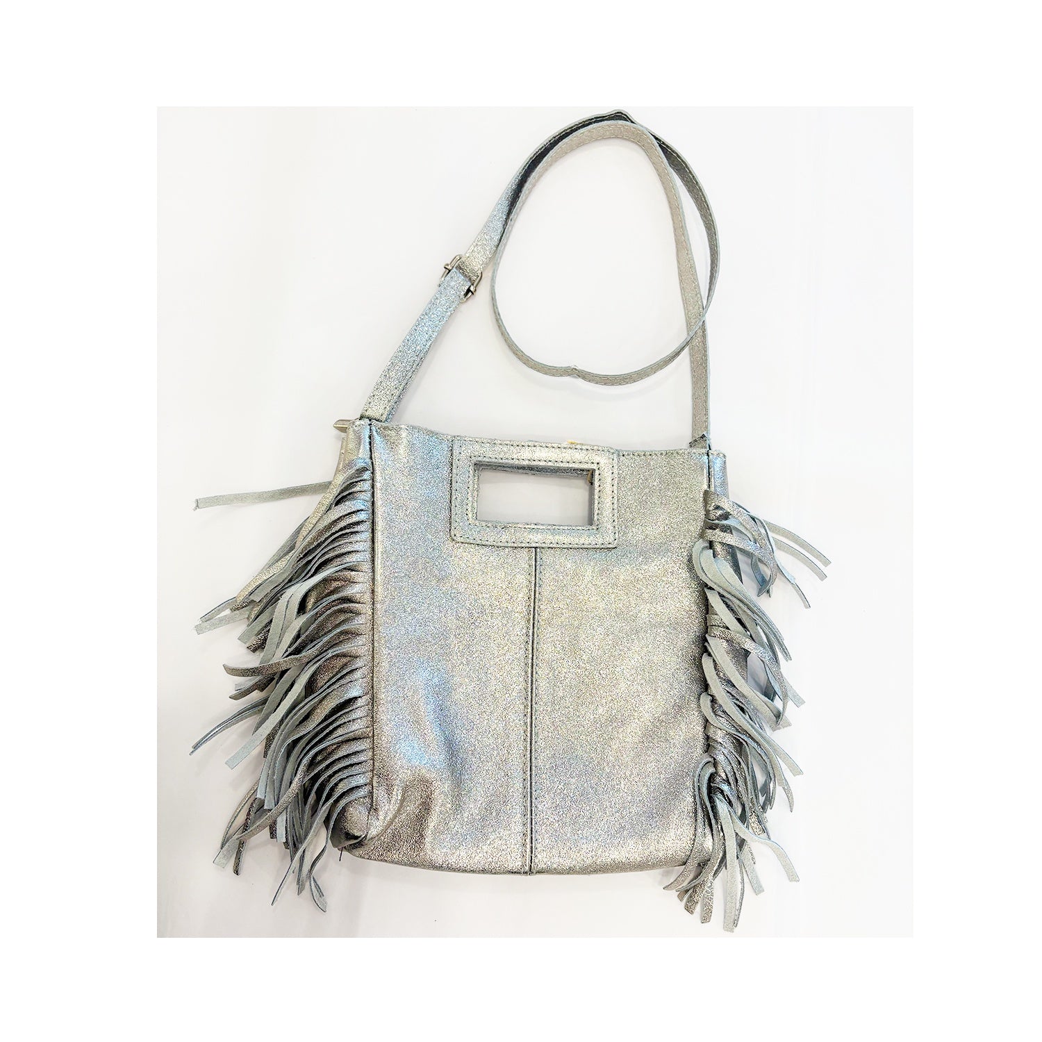 Bag Metallic Leather Tassel - Silver