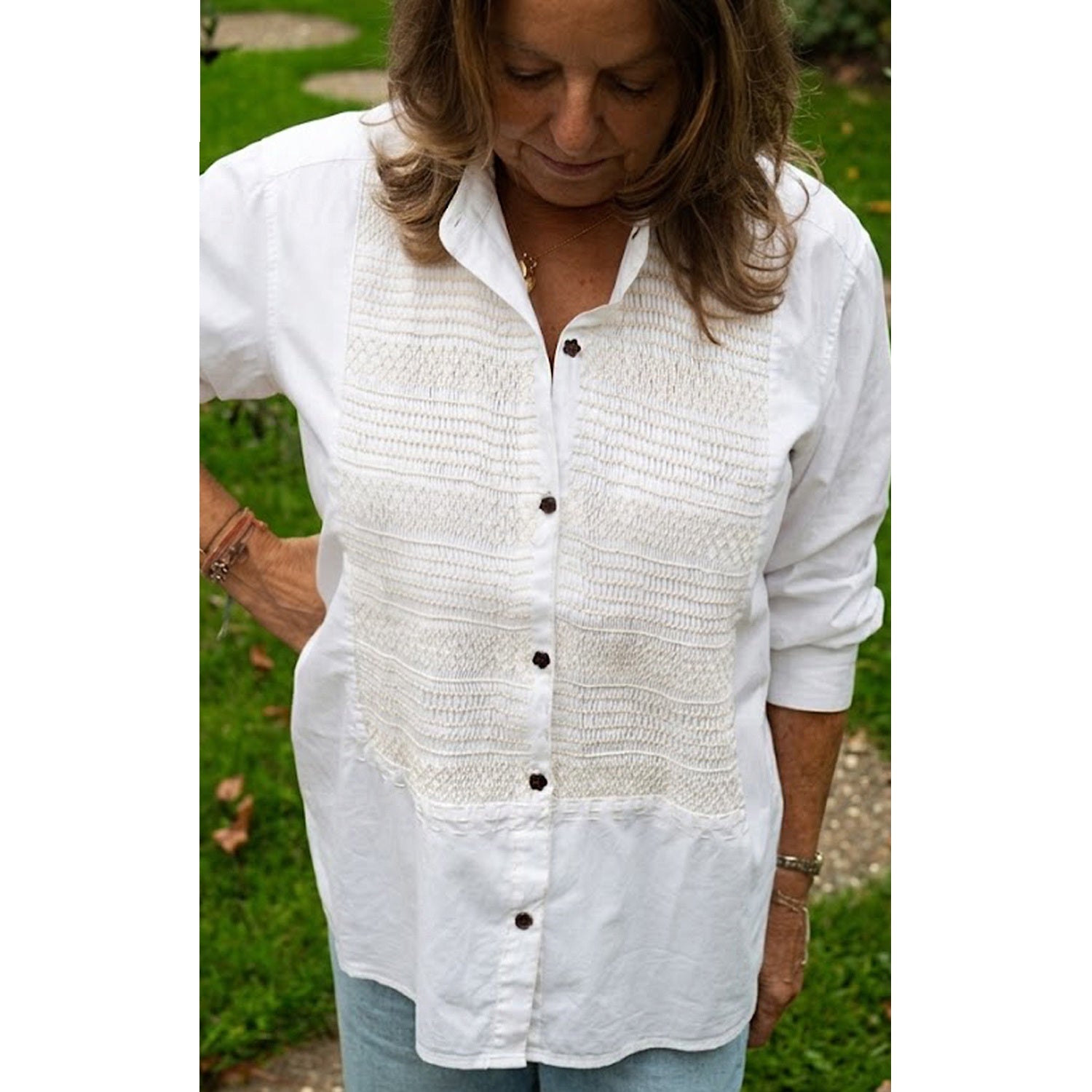 Top Smock Bib Shirt - White