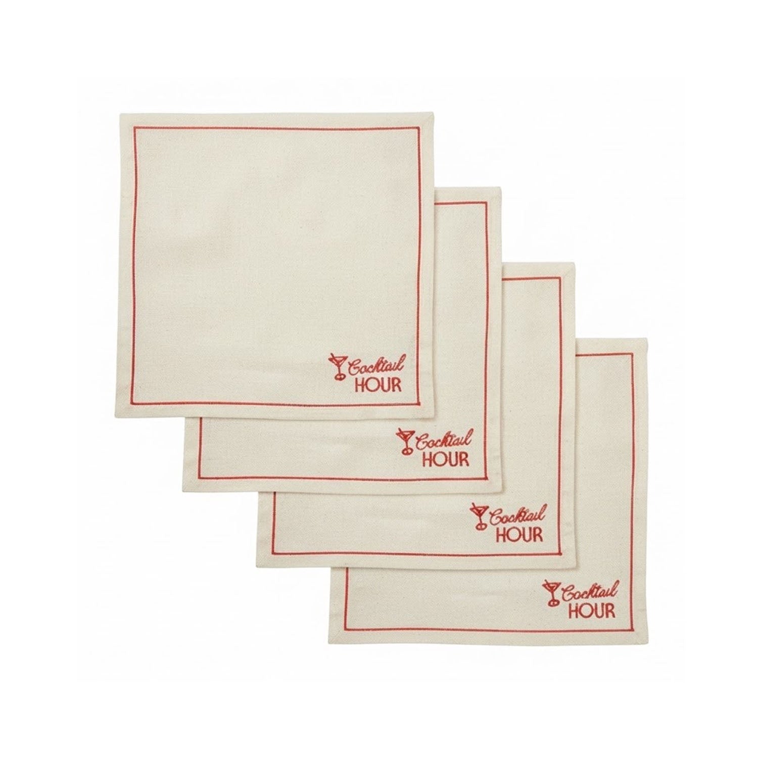 Napkins Social S/4 Cotton 25cm Iv/Cherry