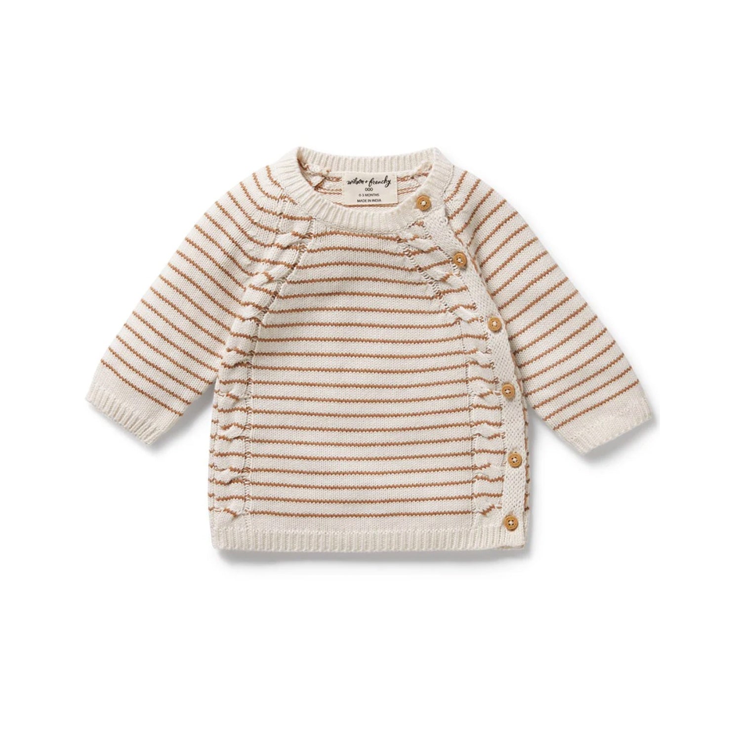 Baby Knitwear Kimono Cardigan - Cinnamon Stripe
