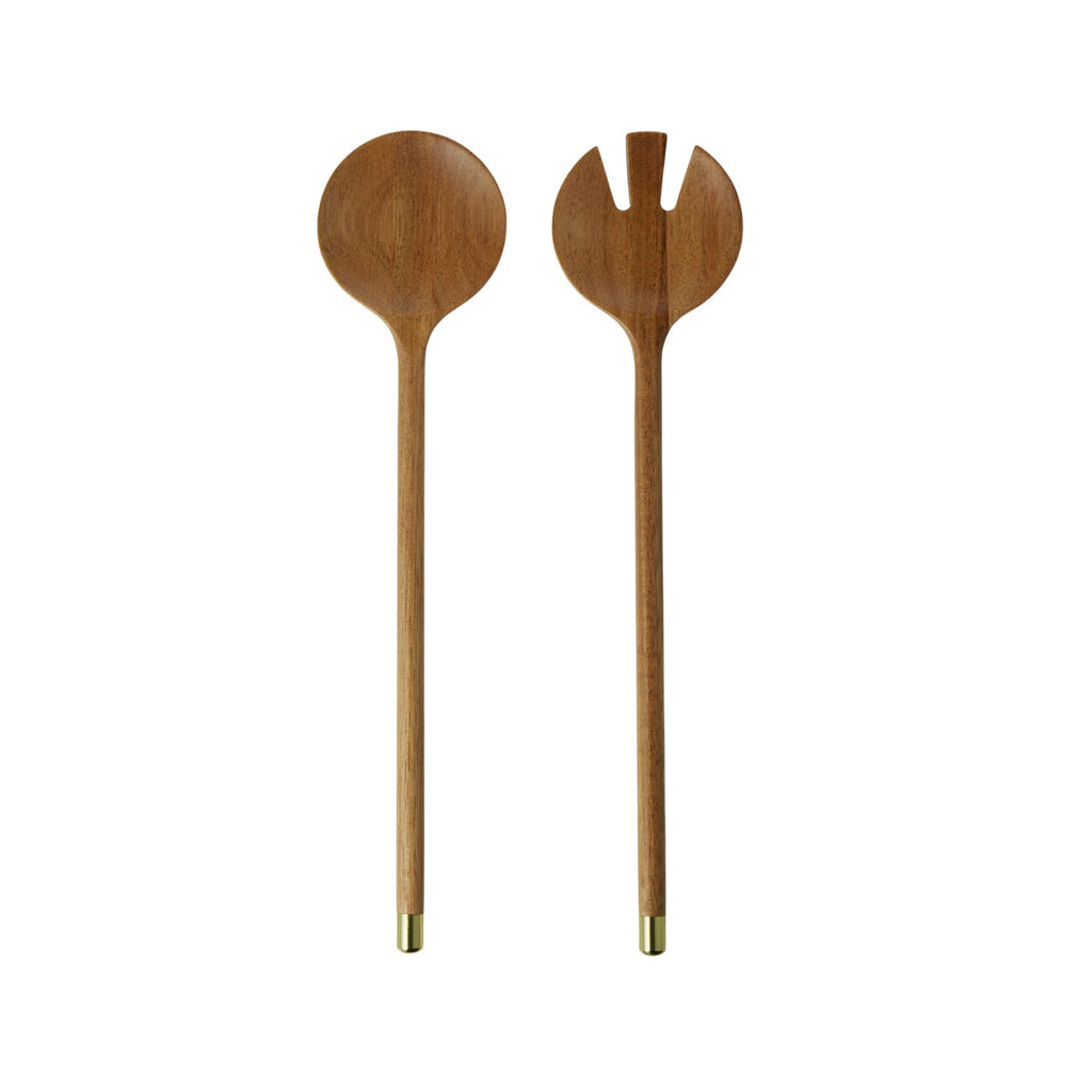 Salad Servers Acacia & Brass