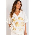 Top Seabreeze Foil Print - Off White w Gold Foil