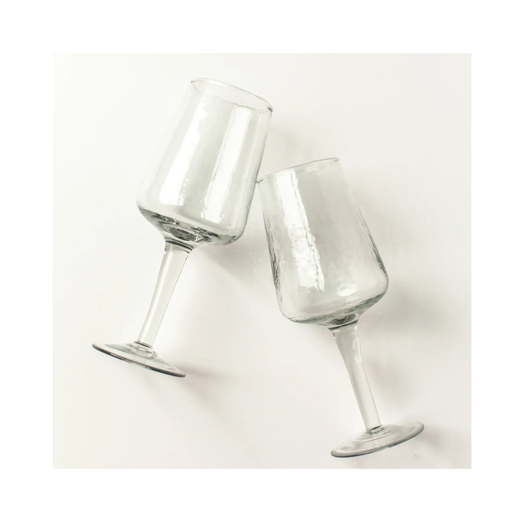 Wine Glasses Handblown & Hammered Pair - Clear