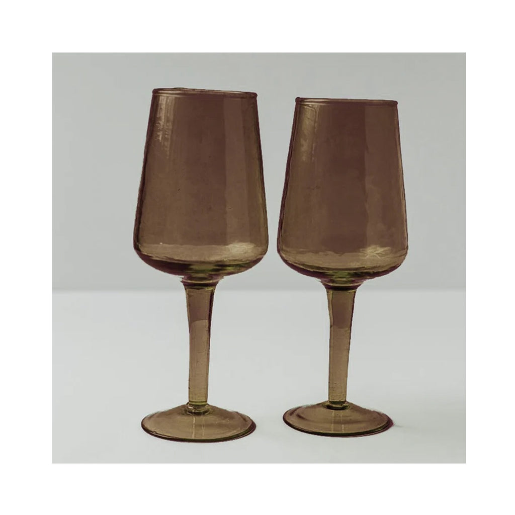 Wine Glasses Handblown & Hammered Pair - Smoke