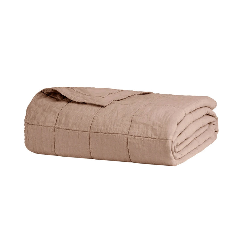 Quilted Coverlet French Flax Linen - Tea Rose  - QB/KB