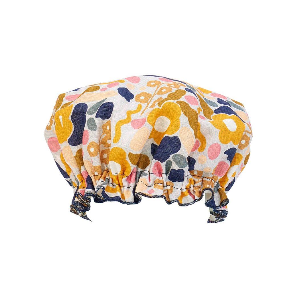 Shower Cap Linen - Floral Puzzle Mustard