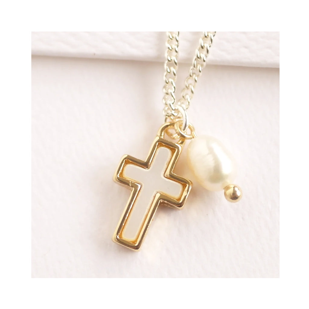 Necklace Cross With Fresh Water Pearl